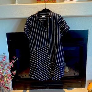 JJill Medium Short Sleeve Navy/White Striped Dress